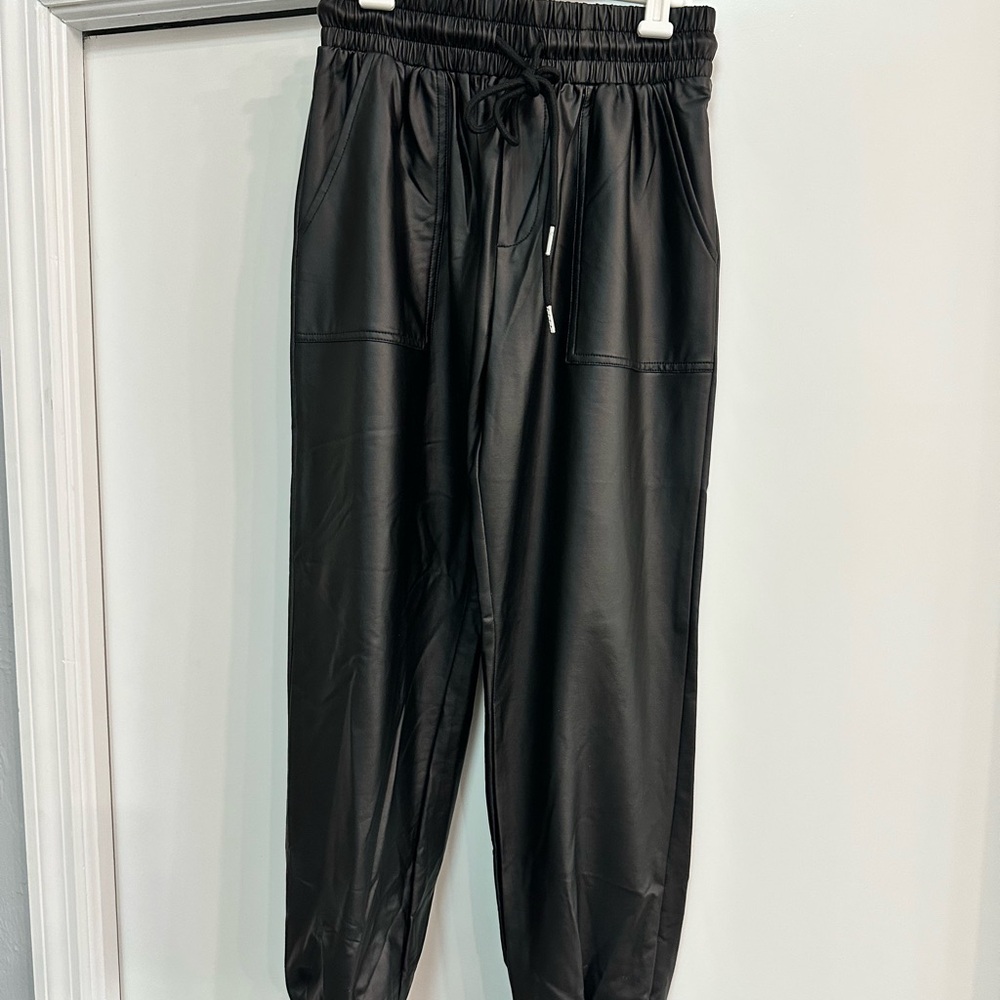 Women’s First Love by Lovelyn Black Jogger-style Pants in Faux Leather size S